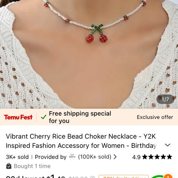 Dainty  Cherry Beaded Necklace - Picture 2 of 4